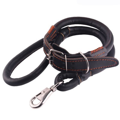 Premium Brown Soft Artificial Leather Dog Leash and Adjusted Collar Pet Training Metal Buckle