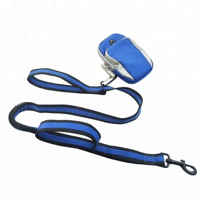 Premium Double Handle Bungee Extended Retractable Pet Dog Leash with Arm Packet Bag